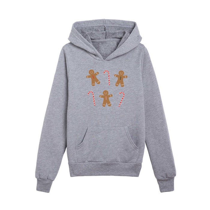 Gingerbread Man + Candy Cane Christmas Pattern Kids Pullover Hoodie