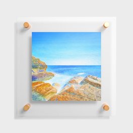 rock beach impressionism painted realistic scene Floating Acrylic Print