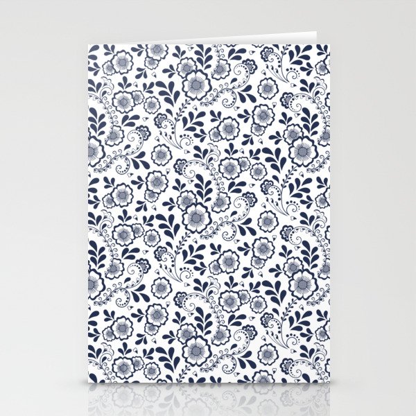 Navy Blue Eastern Floral Pattern Stationery Cards