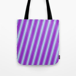 [ Thumbnail: Dark Orchid and Powder Blue Colored Striped/Lined Pattern Tote Bag ]