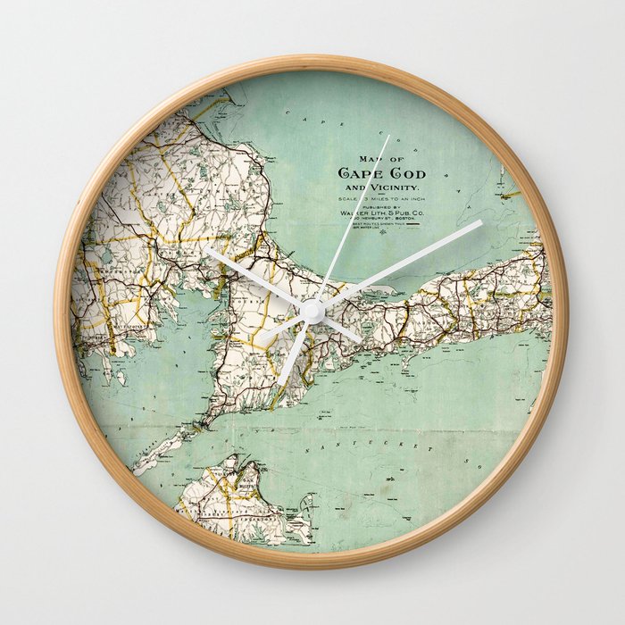 cap cod and vicinity map wall clock by mapmaker society6