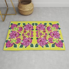 Hot pink tehuana oaxaca flowers and leaves embroidery rosa mexicano interior design mexican tablecloth Area & Throw Rug