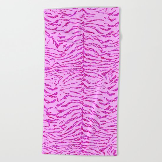 Light Pink Glitter Tiger Print Beach Towel