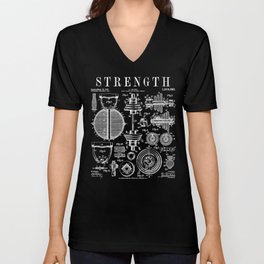 Gym Fitness Workout Dumbbell Kettlebell Vintage Patent Print V Neck T Shirt