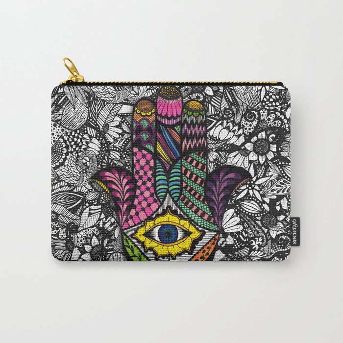 Colorful Hand Drawn Hamsa Hand an Floral Drawings Carry-All Pouch