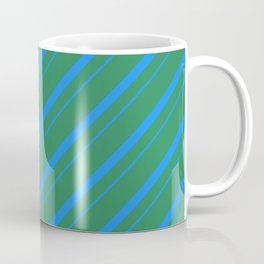 [ Thumbnail: Sea Green & Blue Colored Striped/Lined Pattern Coffee Mug ]