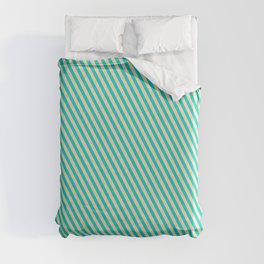 [ Thumbnail: Dark Turquoise and Beige Colored Lines Pattern Duvet Cover ]