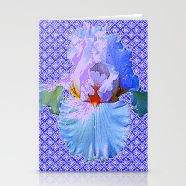 BLUISH-WHITE PASTEL IRIS FLOWERS OPTICAL ART PATTERNS Stationery Cards