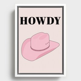Howdy - Cowboy Hat Pink Framed Canvas
