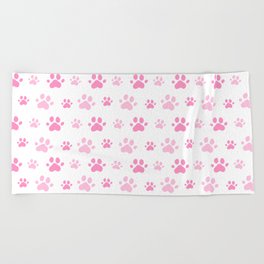 Adorable Pink Cat Paw Seamless Pattern Beach Towel