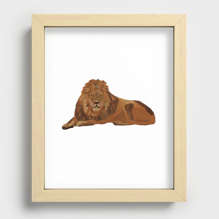 digital painting of a male brown lion Recessed Framed Print