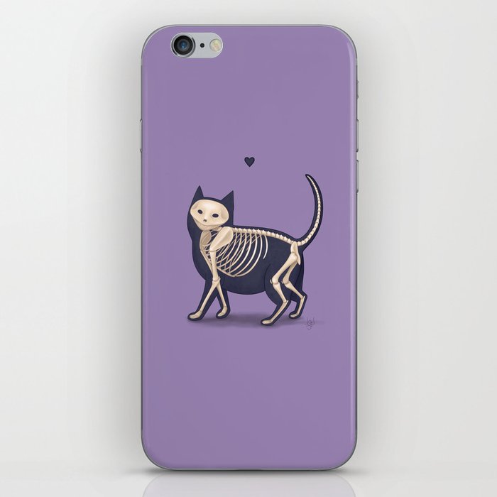 Skeleton Cat Purple Background iPhone Skin
