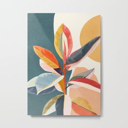 Colorful Branching Out 01 Metal Print | Botanical, Artficus, Flora, Foliage, Modern, Monstera, Painting, Nature, Leaves, Shape 