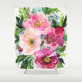 5 pink peonies in watercolor Shower Curtain