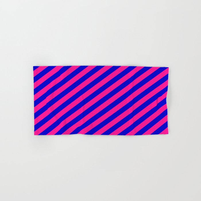 Deep Pink & Blue Colored Striped/Lined Pattern Hand & Bath Towel