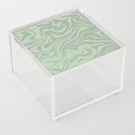 Warped Abstract Retro Melting Greenery, Natural Marbled Liquid Swirl in Neutral Organic Green Hues  Acrylic Box