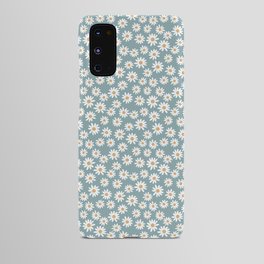Daisies - daisy floral repeat, daisy flowers, 70s, retro, black, daisy florals dusty blue Android Case