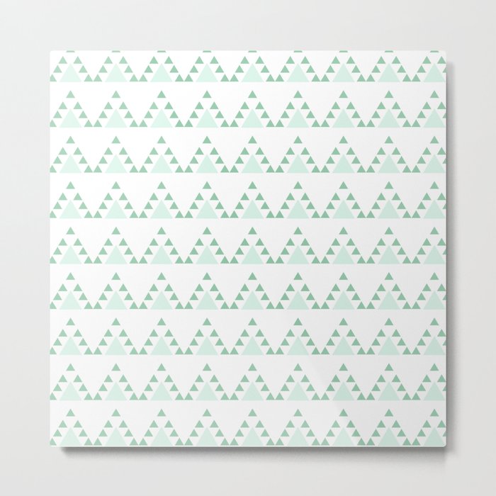 Modern pastel green white triangles chevron zigzag Metal Print