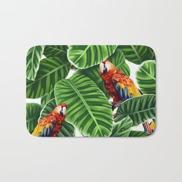 tropical leaves macaw pattern Bath Mat