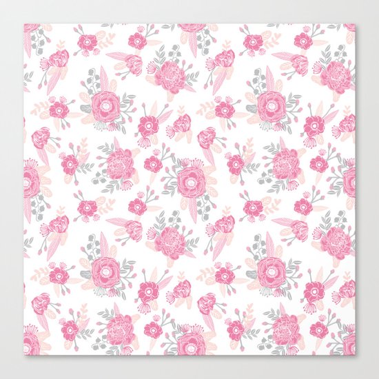 Pink pastel florals cute nursery baby girl decor floral botanical bouquet blooms Canvas Print