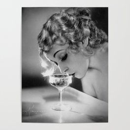 Jazz Age Blond Sipping Champagne black and white photograph / photography Poster