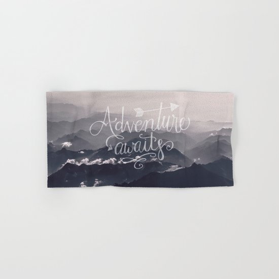 Adventure awaits Typography Gorgeous Mountain View Hand & Bath Towel