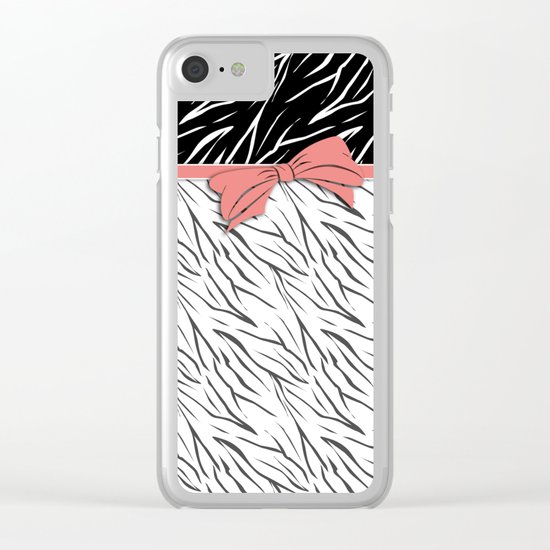 Black and white tiger pattern with pink bow. Clear iPhone Case