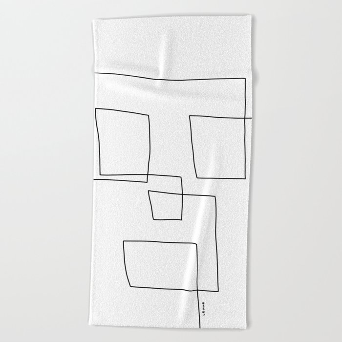 Face Line Illustration Black White Minimalism Beach Towel By Blackandwhitebylennaarty