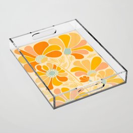 Sunny Flowers Floral Illustration Acrylic Tray