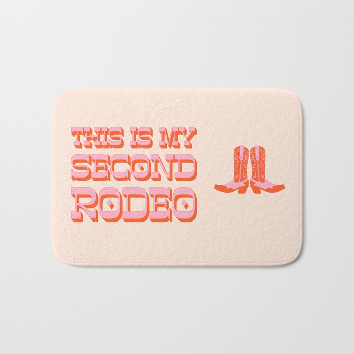 This is My Second Rodeo (pink and orange old west letters) Bath Mat