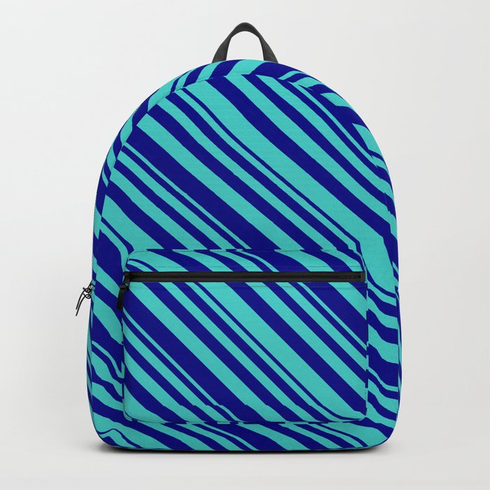 Dark Blue & Turquoise Colored Striped/Lined Pattern Backpack