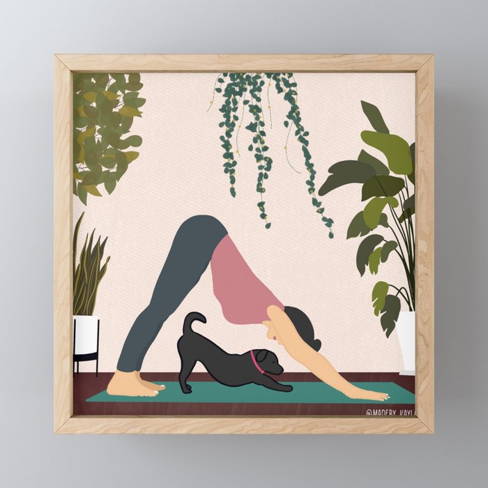 Yoga Poses with Puppy Framed Mini Art Print