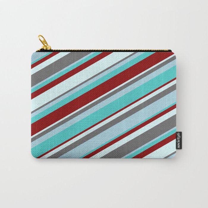 Eyecatching Dim Grey, Light Blue, Turquoise, Dark Red, and Light Cyan Colored Lines Pattern Carry-All Pouch