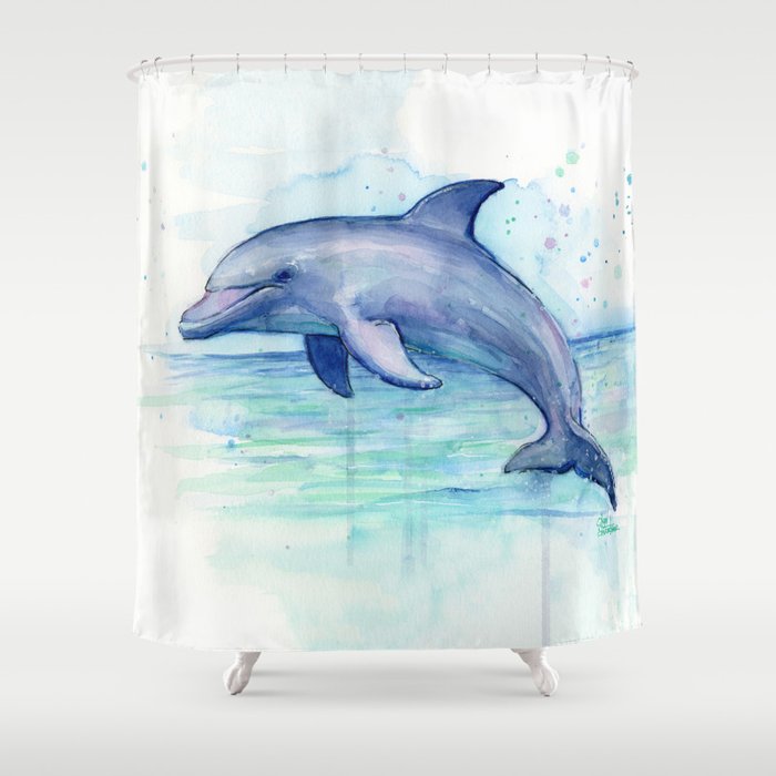Dolphin Watercolor Sea Creature Animal Shower Curtain