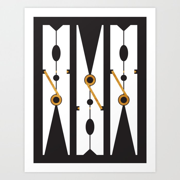 Laundry Clothespins - Gold, Black and White Art Print