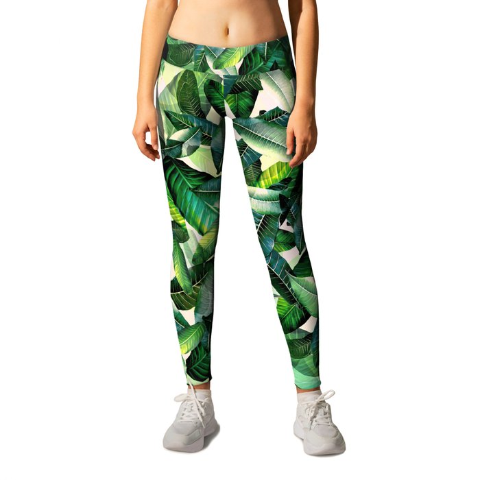 Banana leaf, tropical pattern, jungle nature, palm leaves Leggings