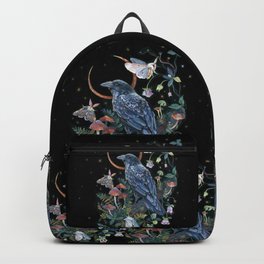Moon Raven  Backpack | Painting, Moon, Raven, Stars, Mushrooms, Moth, Botanical, Woods, Animal, Floral 