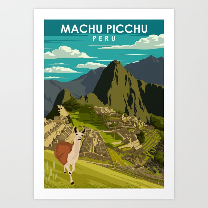 Machu Picchu Peru Vintage Minimal Inca Travel Poster Art Print