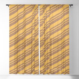 [ Thumbnail: Brown and Orange Colored Striped/Lined Pattern Sheer Curtain ]