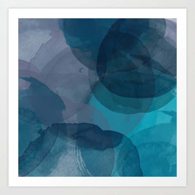 Abstract Watercolor Circles In Ombre Blue Art Print By Junejournal Society6
