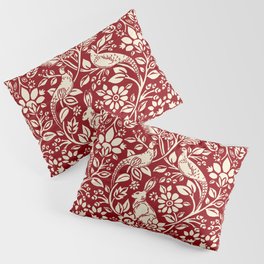 Pheasant and Hare Pattern, Deep Red and Cream  Pillow Sham