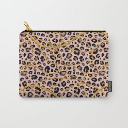 Vintage Golden chain glamour leopard fur animal pring illustration pattern. Watercolor hand hâpinted fashion snake skin texture with different gold chains.  Carry-All Pouch