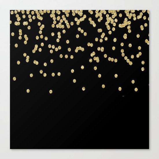 Sparkling gold glitter confetti on black - Luxury design Canvas Print