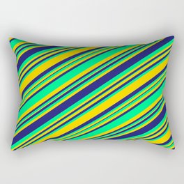 [ Thumbnail: Midnight Blue, Green, and Yellow Colored Lines/Stripes Pattern Rectangular Pillow ]