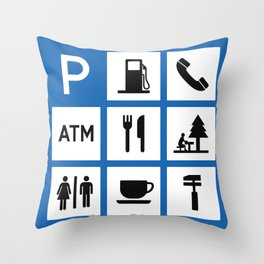 Service Station Highway Road Sign Throw Pillow