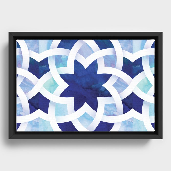 Calming Blue Geometric Weave Framed Canvas