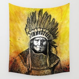 Warm Color Portrait of Geronimo in Headdress Wall Tapestry