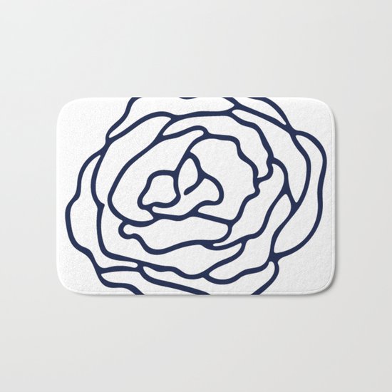 Rose Nautical Navy on White Bath Mat