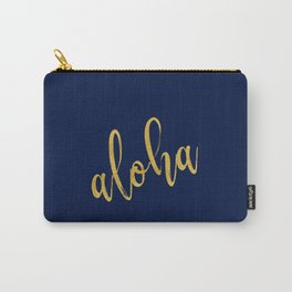 Aloha gold brush script on midnight navy blue glam summer design Carry-All Pouch