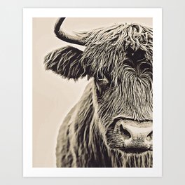 Vintage Highland Cow Art Print